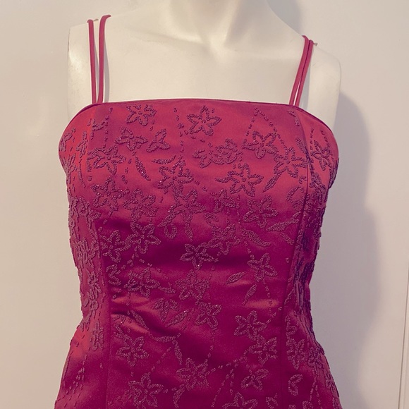 Burgundy A-Line Ball Gown with floral beaded design and lace up back - Picture 6 of 6